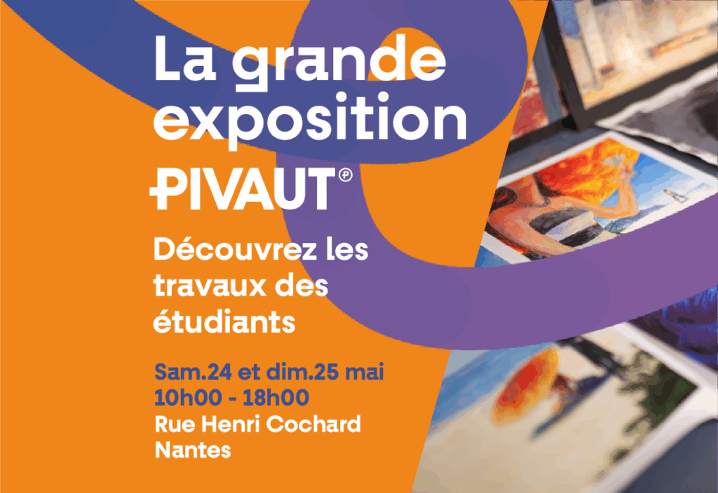 visuel orange et violet avec dessin étudiant