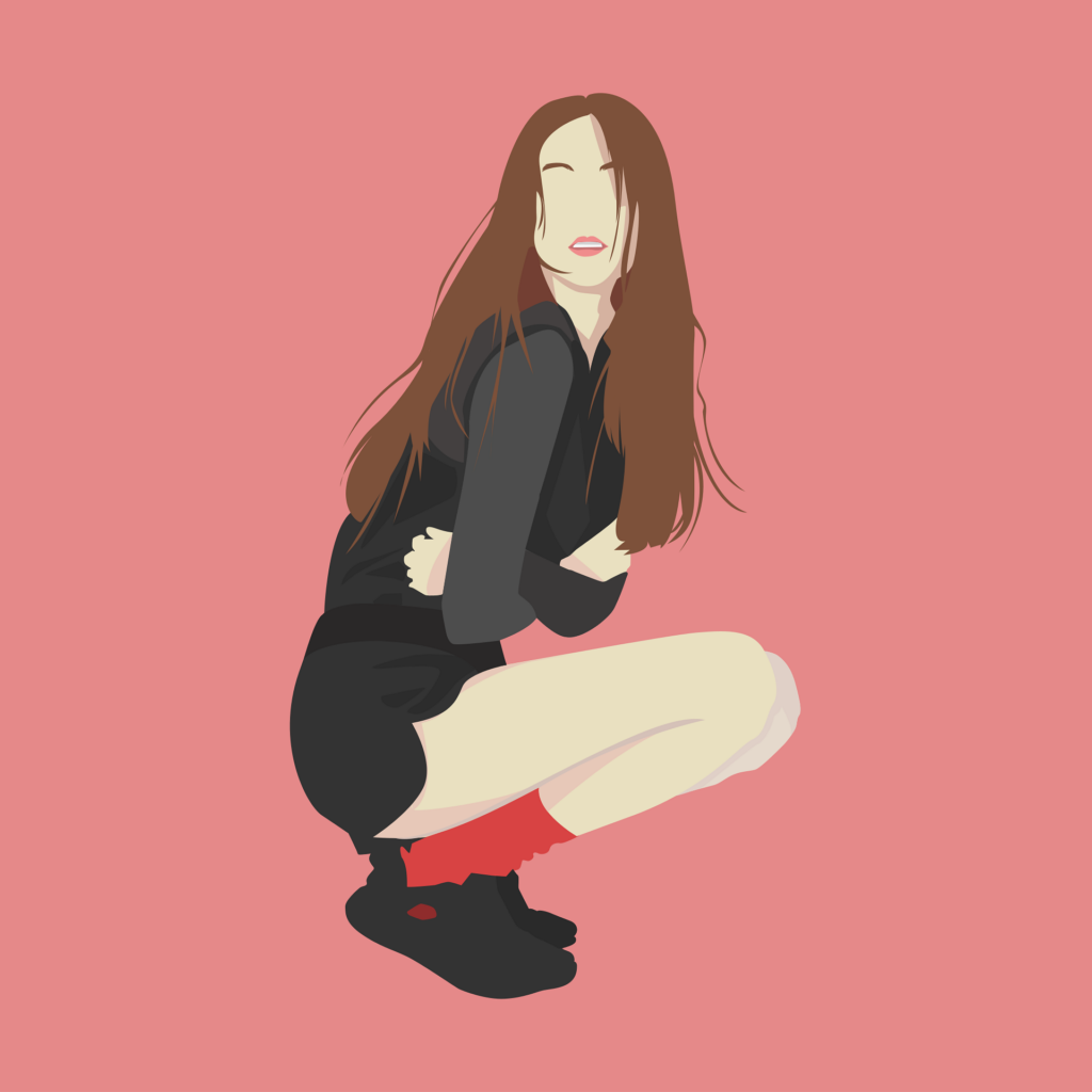 illustration de femme accroupie sur fond rose
