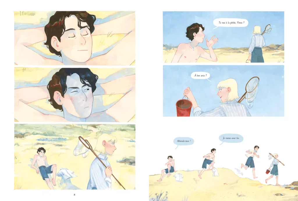 Planches extraites de Le Blé en herbe de Laura Carpentier, d’après Colette. © Éditions Sarbacane.
