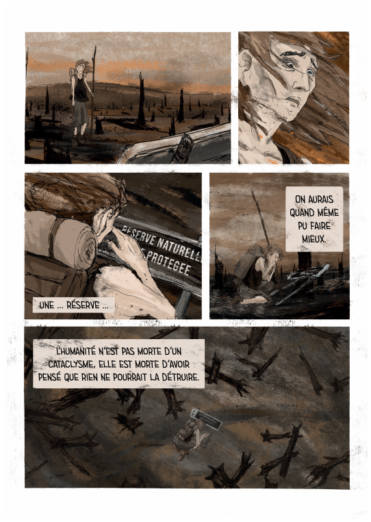 Bande dessinée des 3ème année Pivaut : Le silence après l’Homme – Scénario : Nathan Arial Dessin : Chloé Lerollle